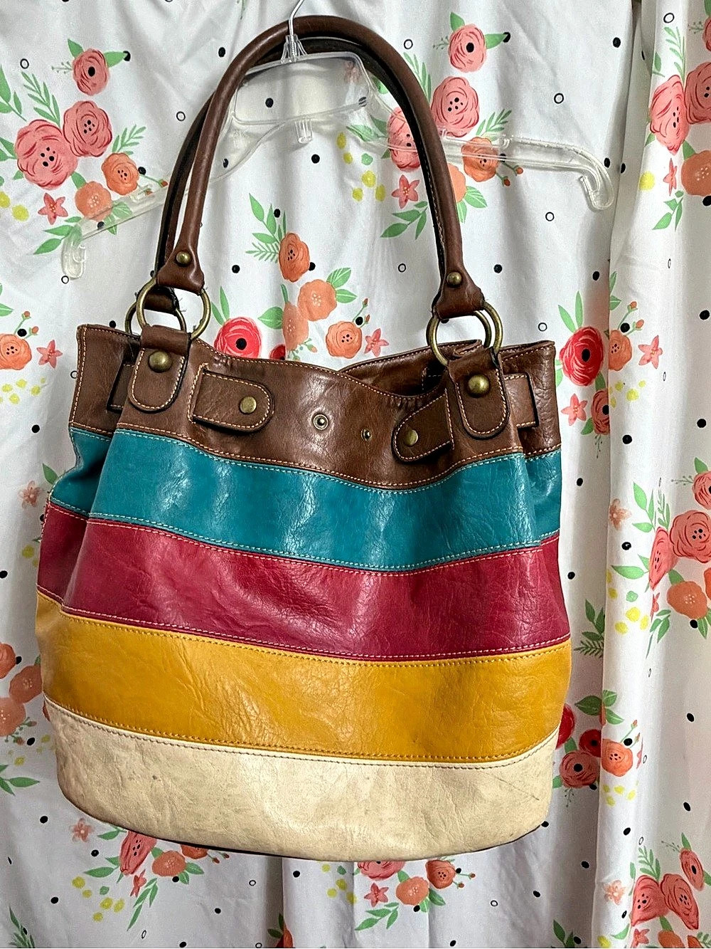 AXCESS by Liz Claiborne Color Block Shoulder Bag in Brown & Blue
